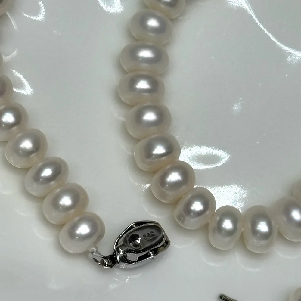 NPF74 Handmade Classic White Freshwater Pearl Choker/Double-Layer Bracelet S925 - Picture 5 of 7